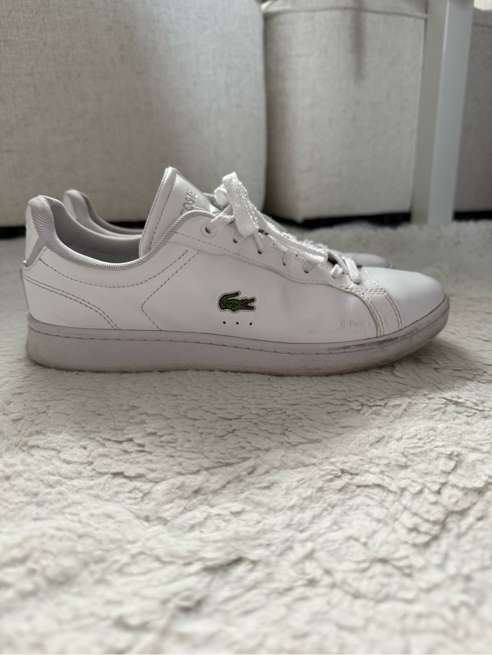 Lacoste White Leather Low-Top Sneakers with Green Croc - Picture 4 of 9
